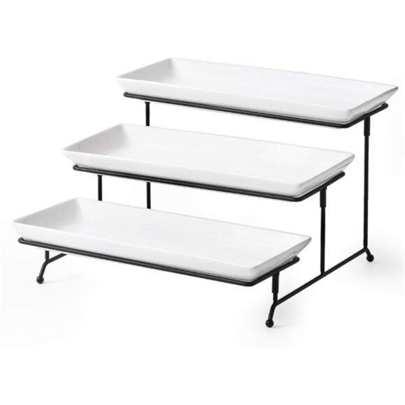 3 Tier Serving Stand Tiered Serving Stand with 3Porcelain Serving Platters Trays - Picture 1 of 7